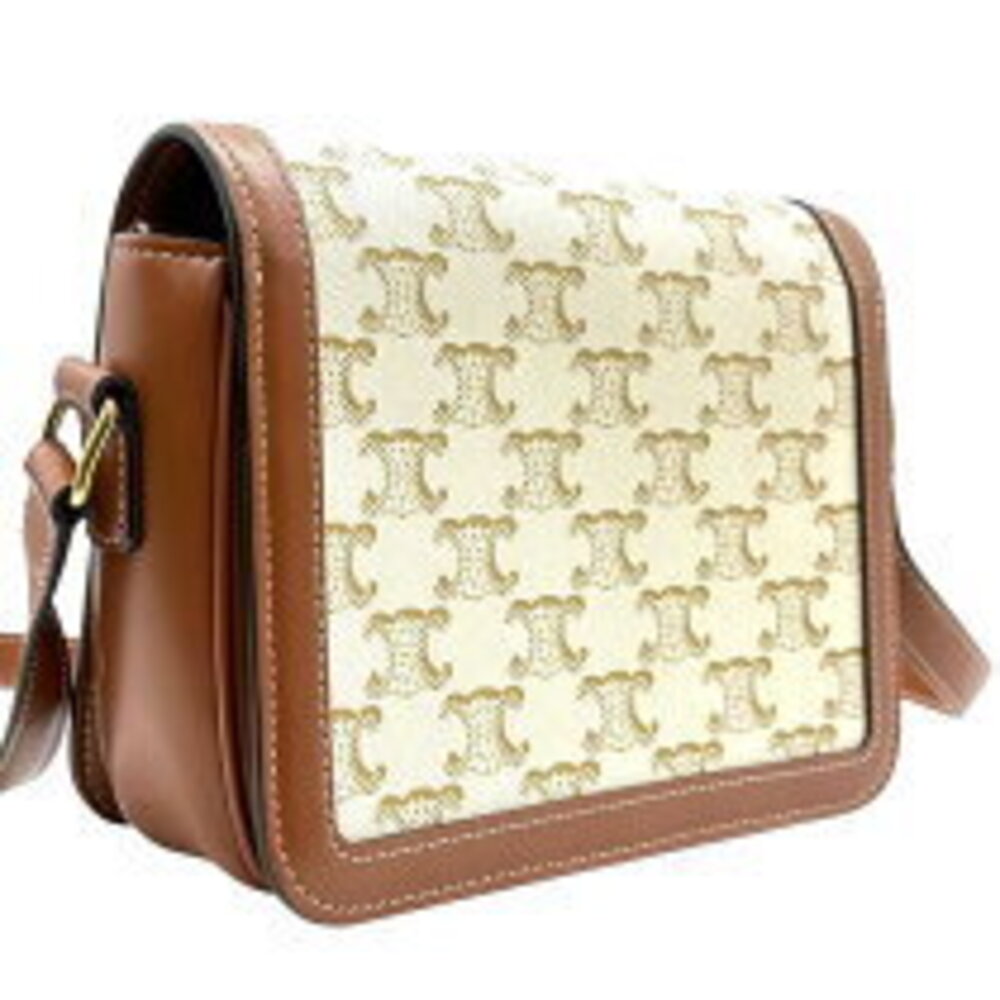 Celine Teen white canvas Bag tan Triomphe